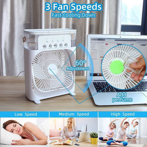 Portable Air Conditioners - Small AC Quiet Personal Air Cooler,USB Powered Mini Desktop Cooling Misting Fan, 1 | 2 | 3 Timer 3 Smart Speeds,360°Adjustment Office, Hot Room Water (White)