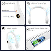 Portable Neck Fan Rechargeable Smart Cooling With 3 Speed USB Charging Low Noise Mini Fans For Kitchen Travel Outdoor & Office For Men & Women